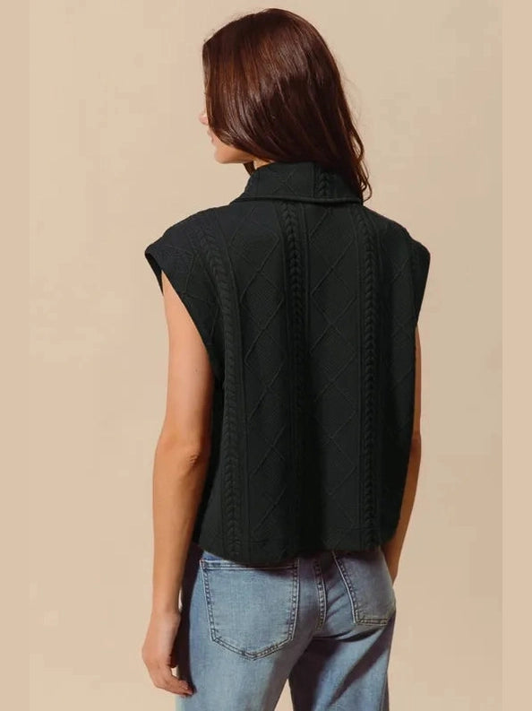 SO ME Cable Quilting Stitch Button Up Knit Vest nicholesgifts