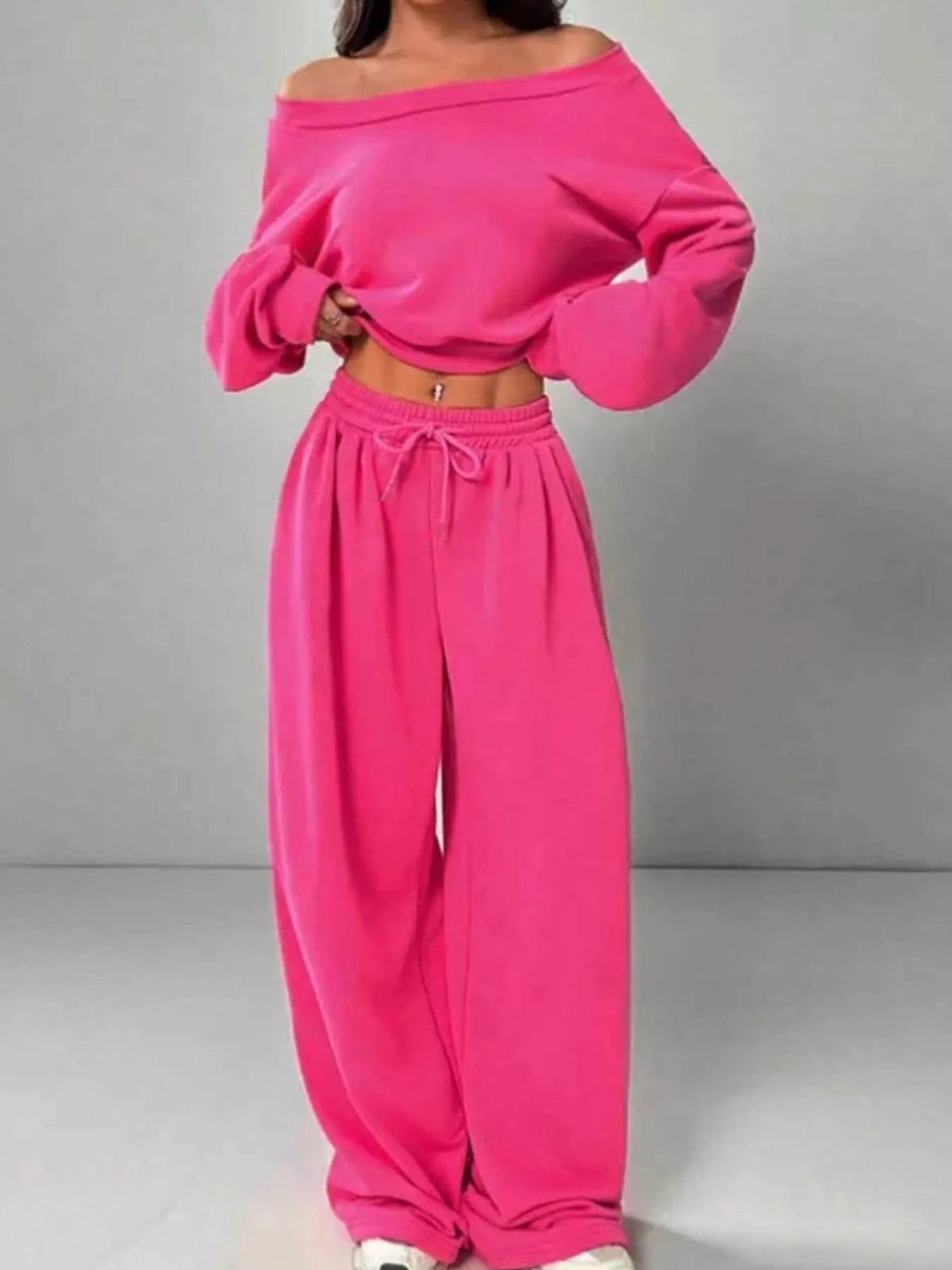 Boat Neck Long Sleeve Top and Pants Set nicholesgifts