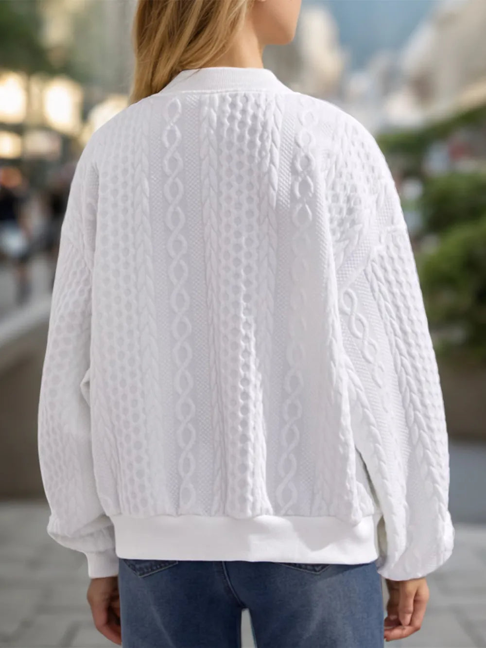 Textured Zip Up Dropped Shoulder Jacket nicholesgifts