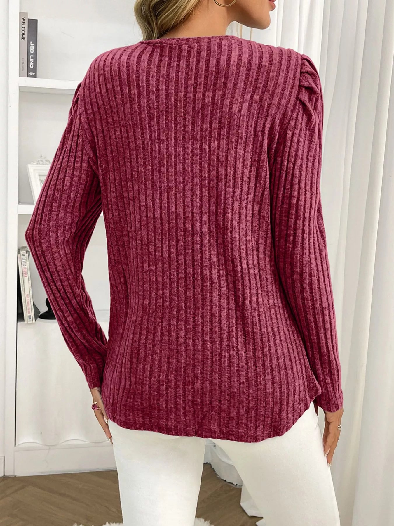 Round Neck Puff Sleeve T-Shirt Trendsi
