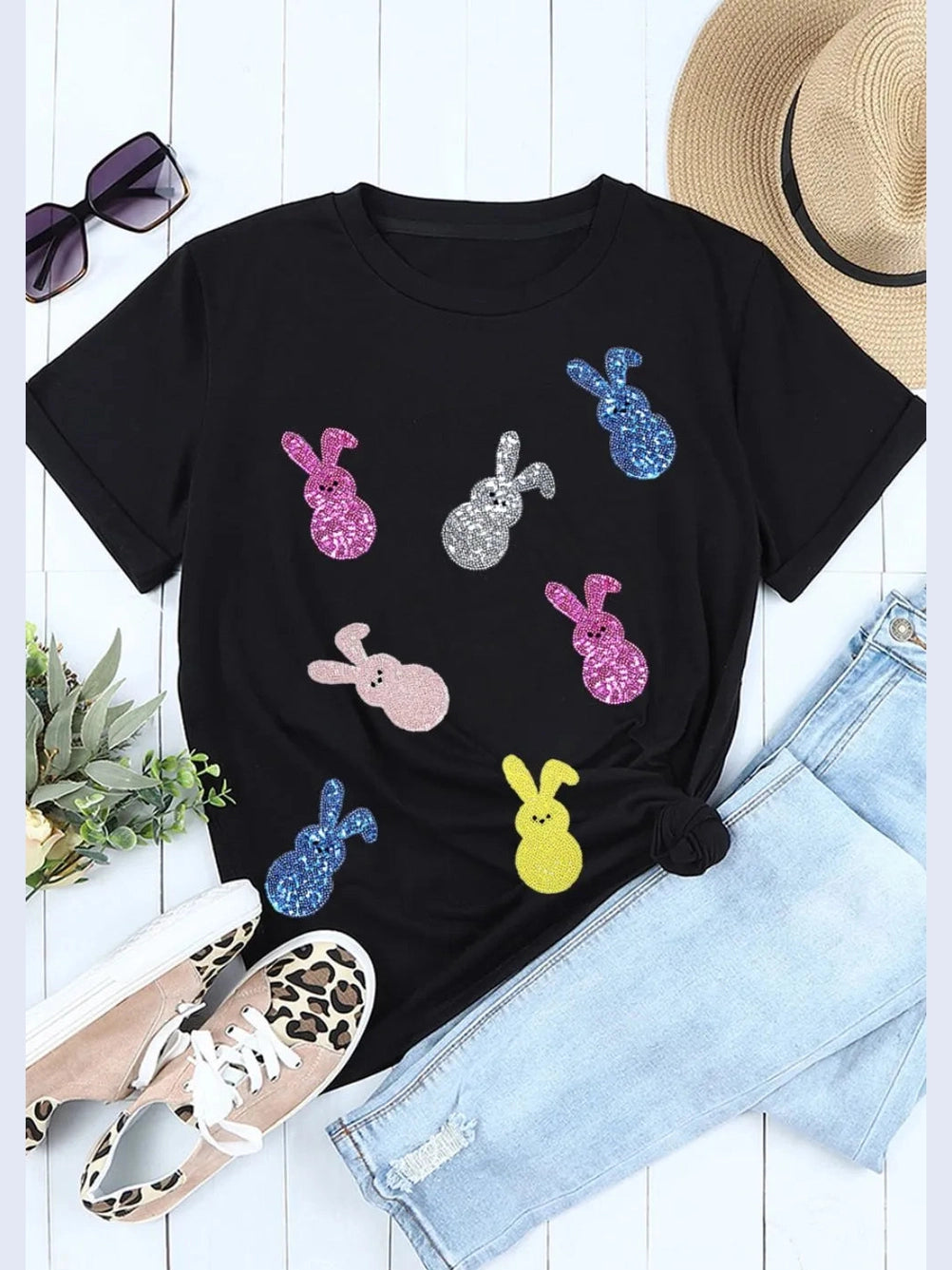 Sequin Bunny Doll Short Sleeve T-Shirt nicholesgifts