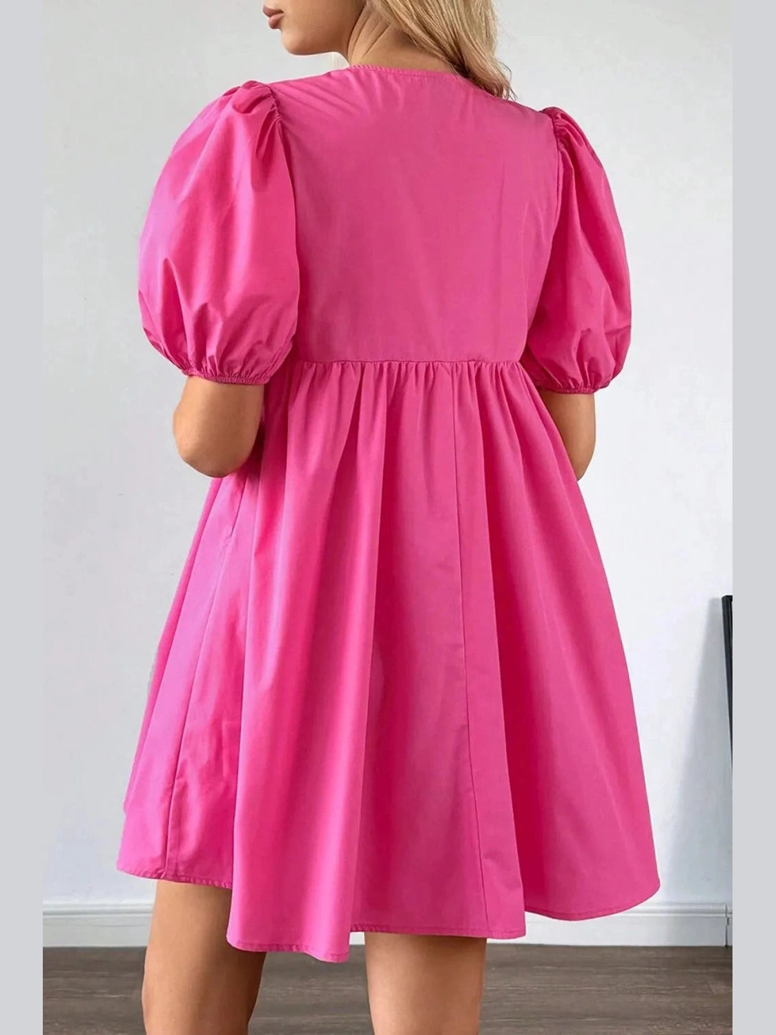 Puff Sleeve Tie Front High Waist Mini Dress NicholesGifts