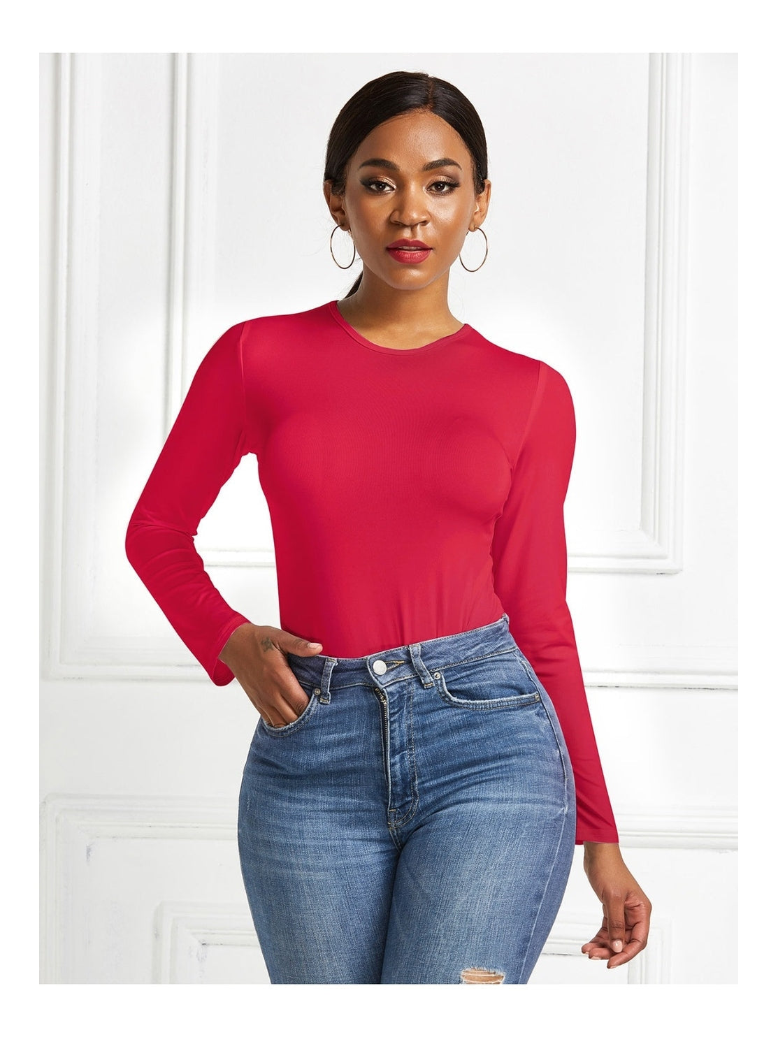 Round Neck Long Sleeve Bodysuit nicholesgifts