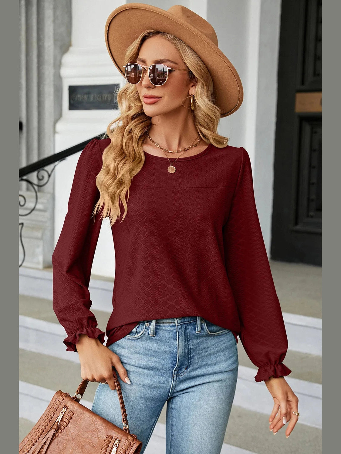 Round Neck Flounce Sleeve T-Shirt NicholesGifts