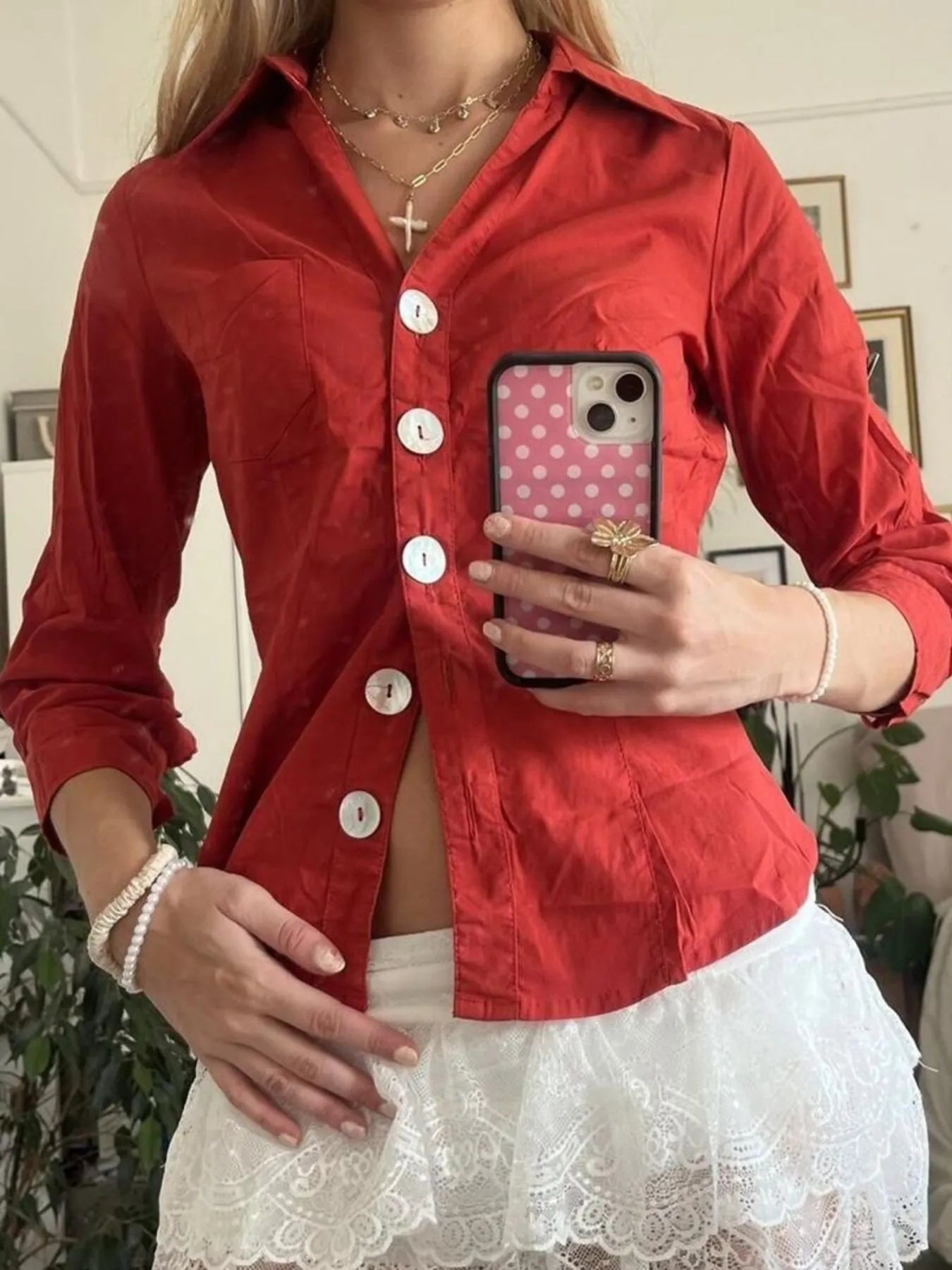Collared Neck Button-Down Shirt