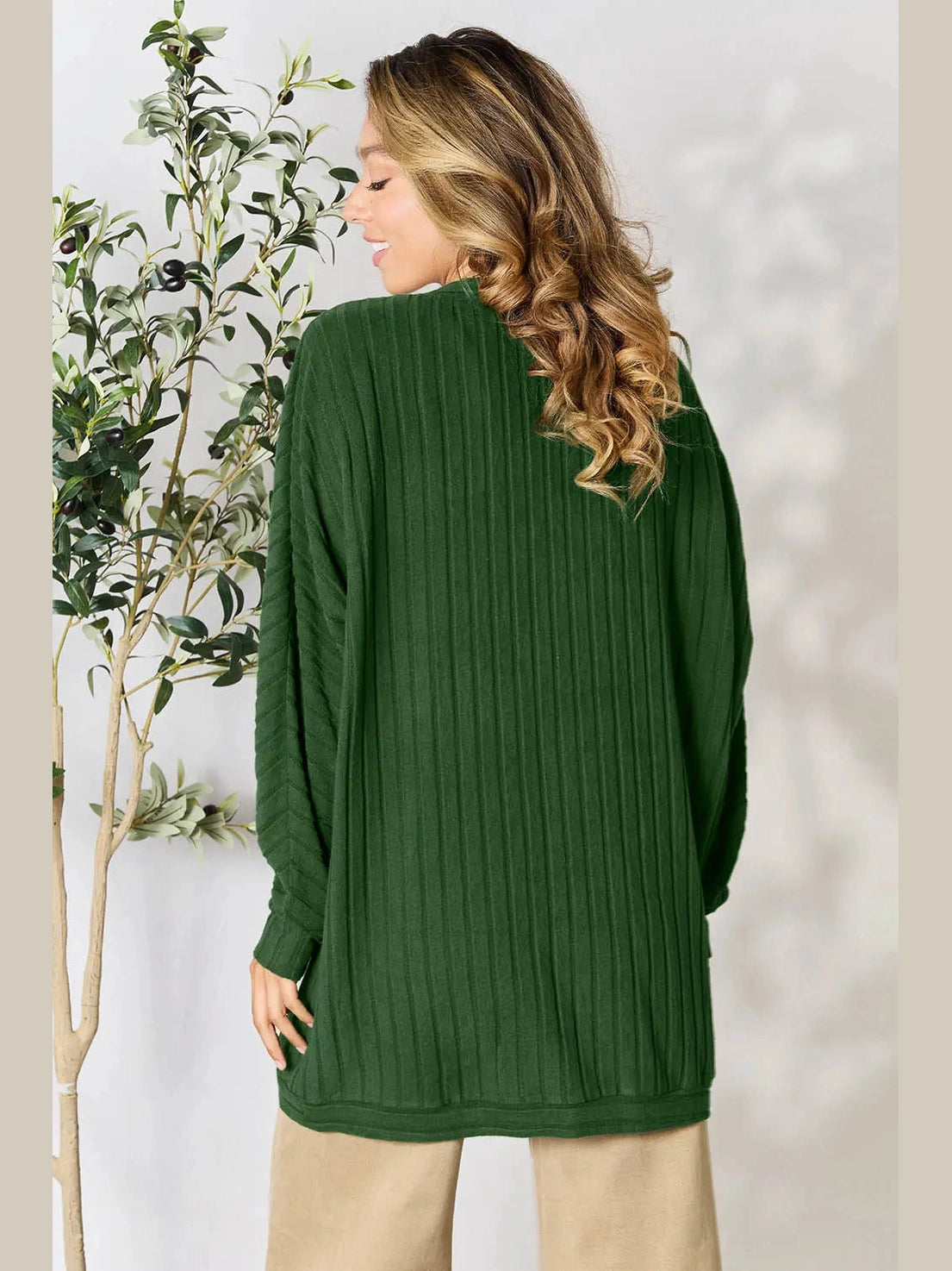 Women Basic Bae Full Size Ribbed Cocoon Cardigan nicholesgifts