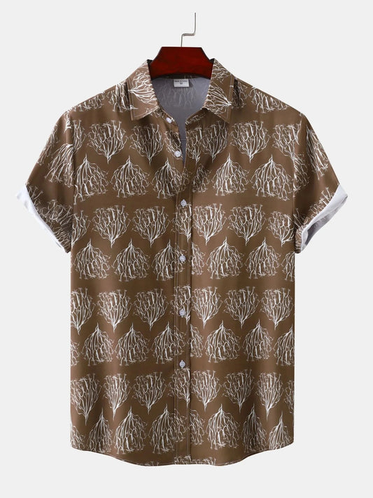 Men's Plus Size Printed Short Sleeve Button Down Shirt Trendsi