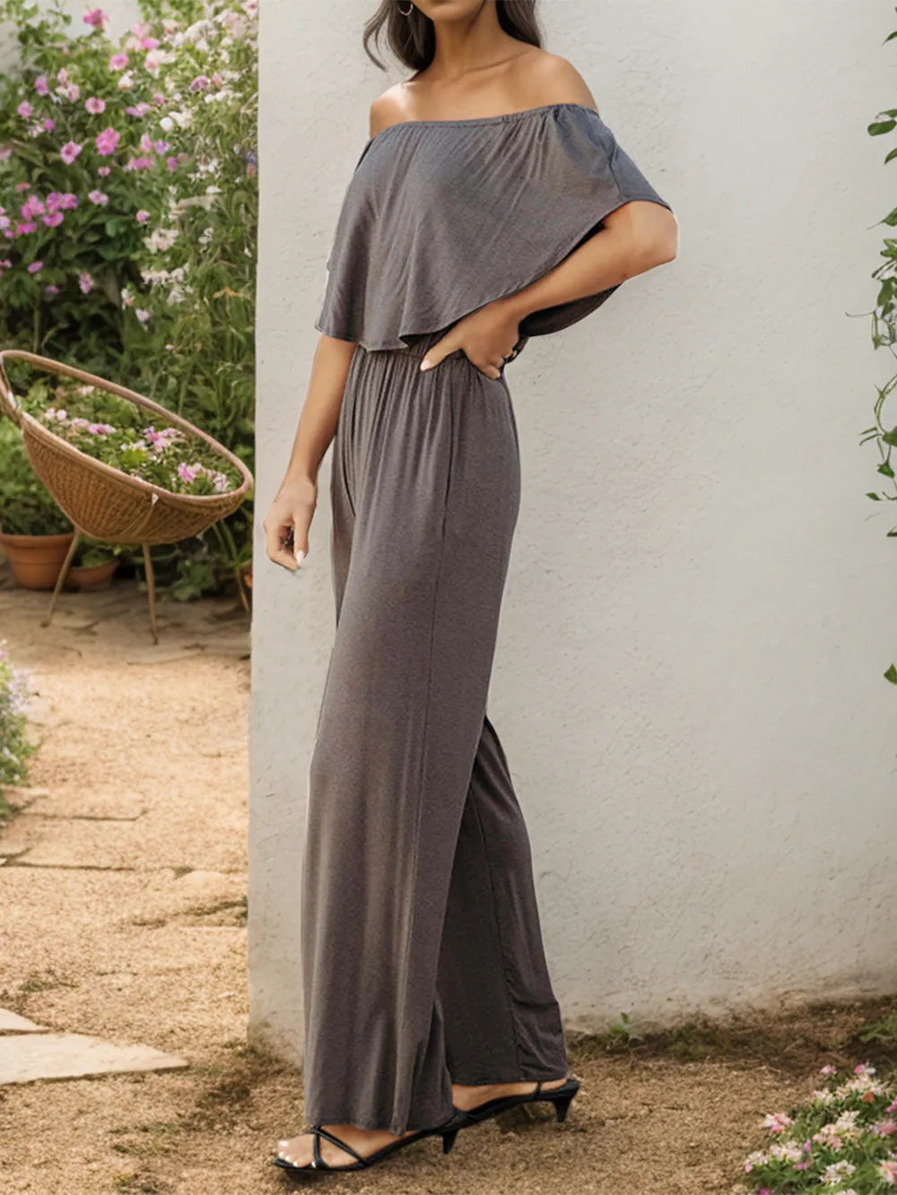 Off-Shoulder Wide Leg Jumpsuit nicholesgifts