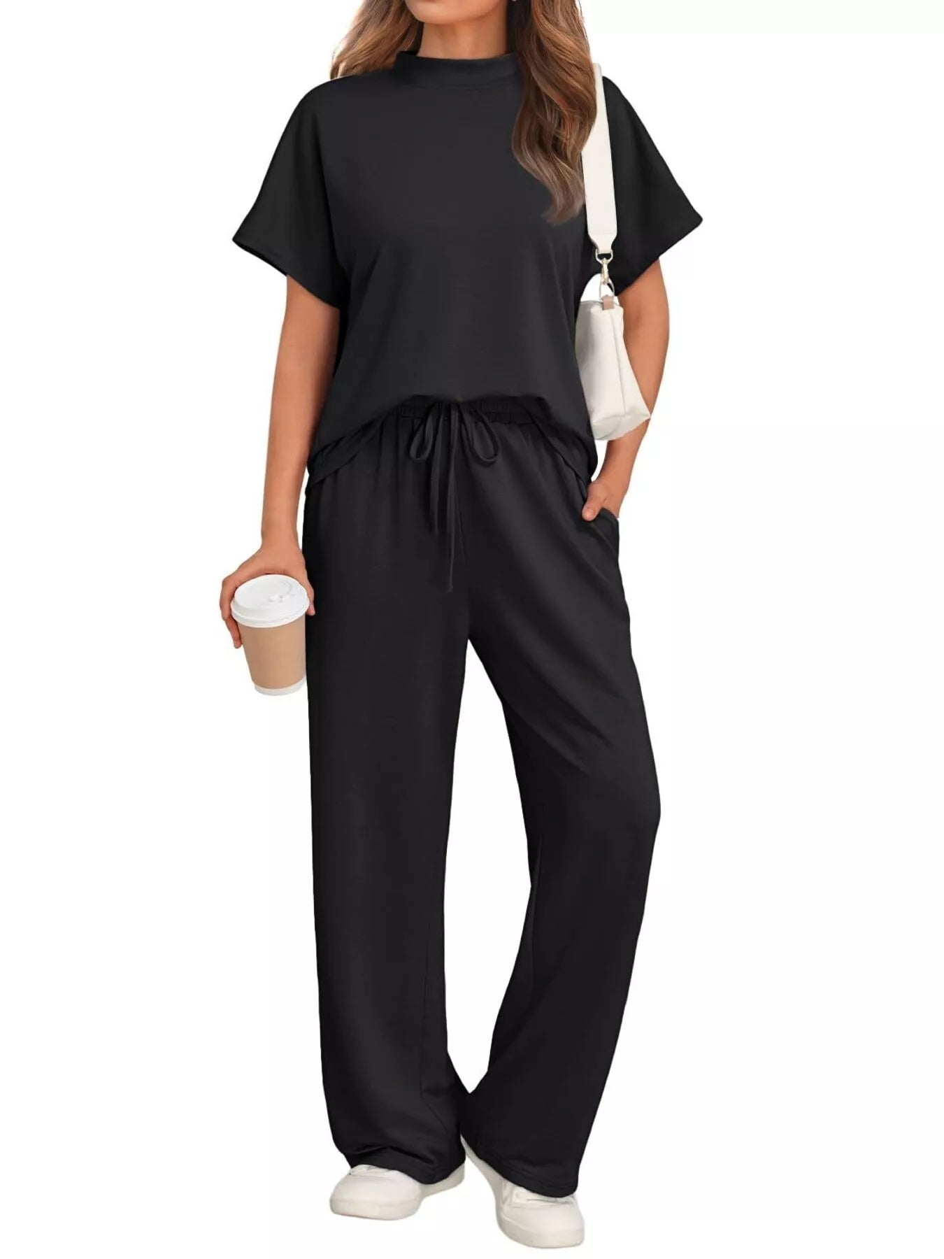 Full Size Round Neck Short Sleeve Top and Pants Set Plus Size Trendsi