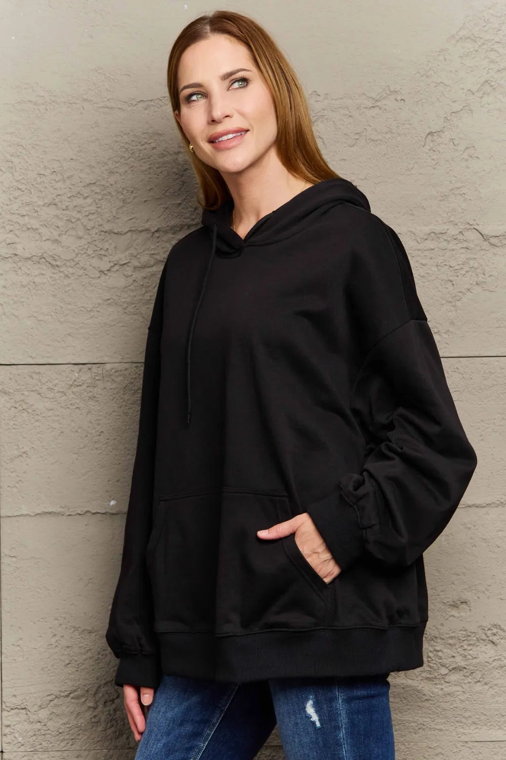 Full Size Long Sleeve Dropped Shoulder Hoodie Trendsi