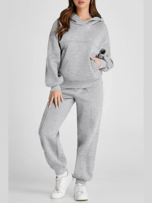 Dropped Shoulder Long Sleeve Hoodie and Pants Active Set nicholesgifts