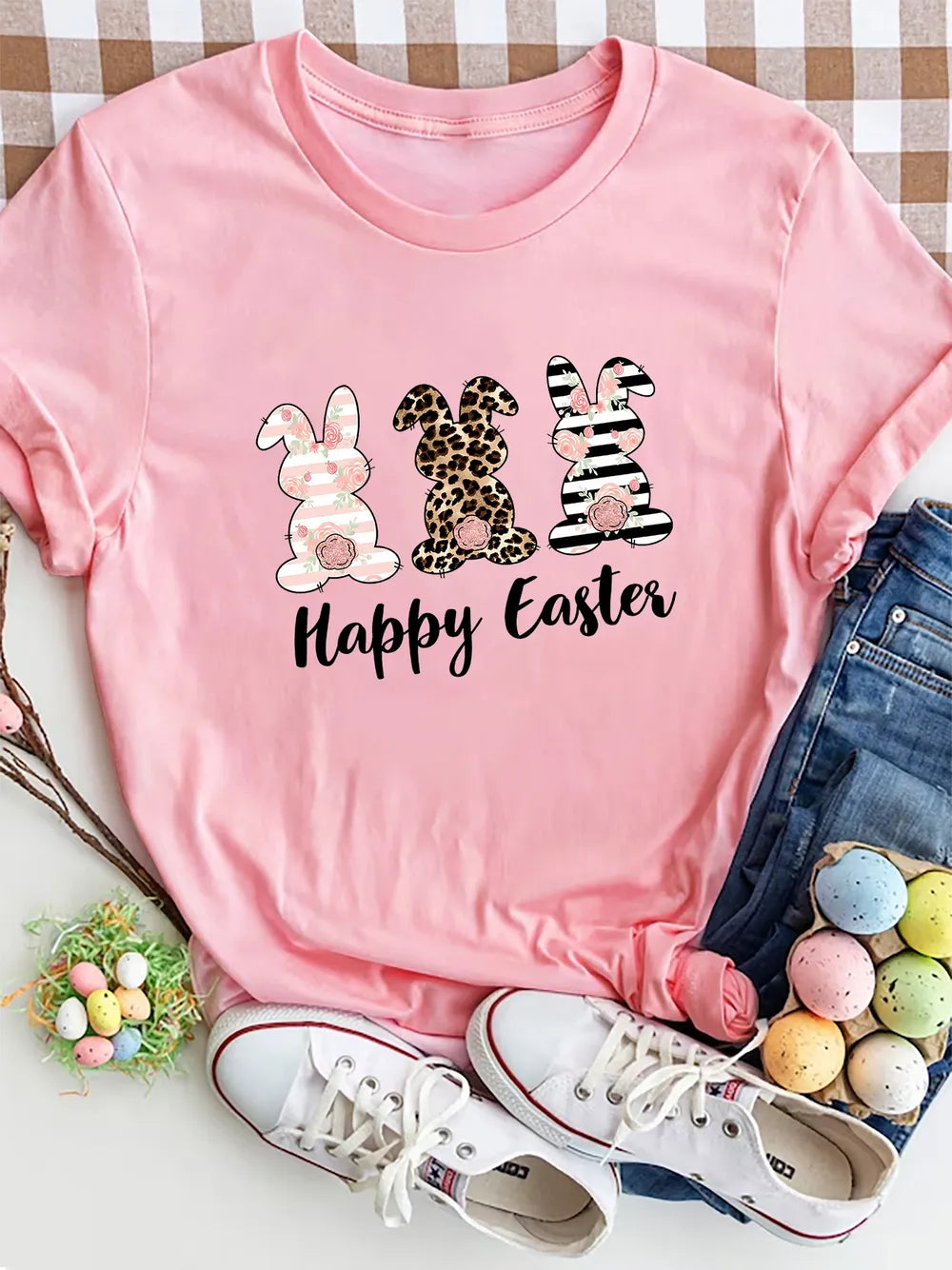 HAPPY EASTER Round Neck Short Sleeve T-Shirt nicholesgifts