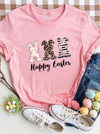 HAPPY EASTER Round Neck Short Sleeve T-Shirt nicholesgifts