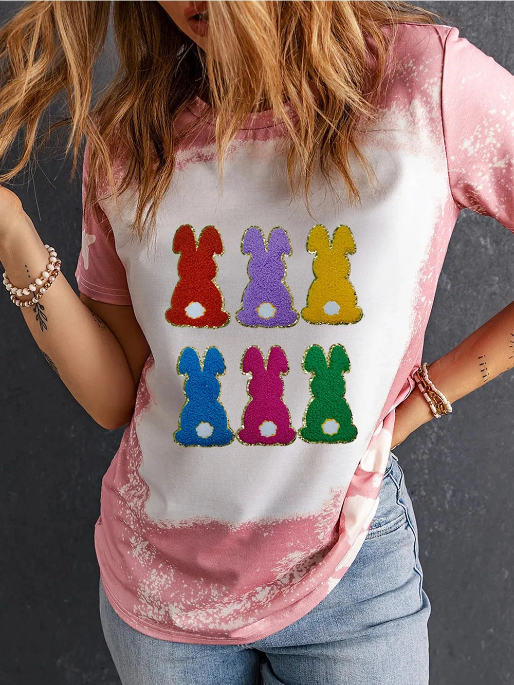 Rabbit Round Neck Short Sleeve T-Shirt Trendsi