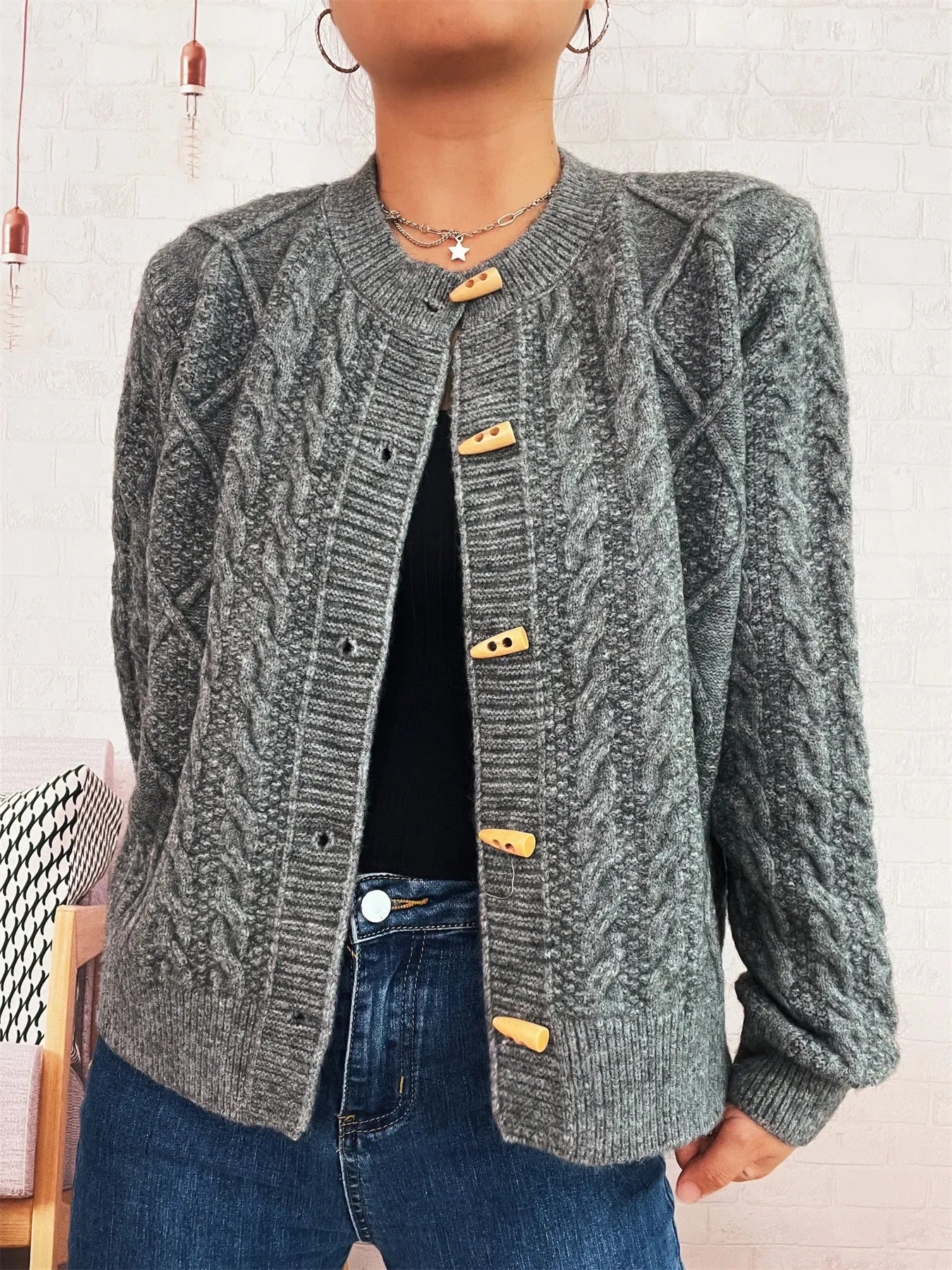 Cable Knit Button-Up Cardigan
