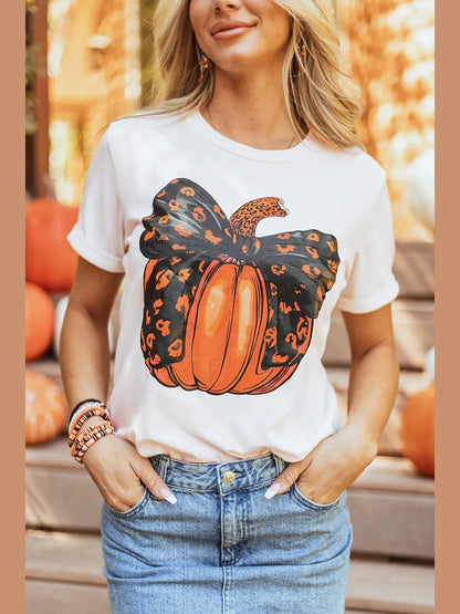 Pumpkin Round Neck Short Sleeve T-Shirt nicholesgifts