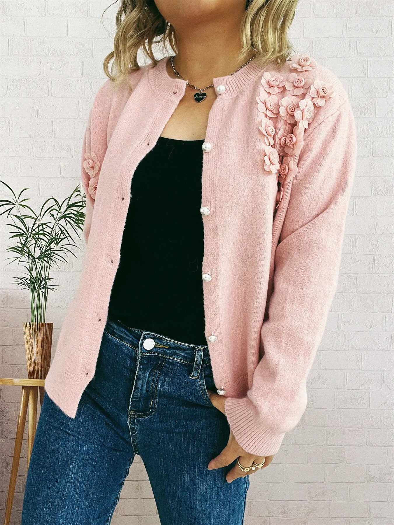 Flower Button Up Long Sleeve Cardigan