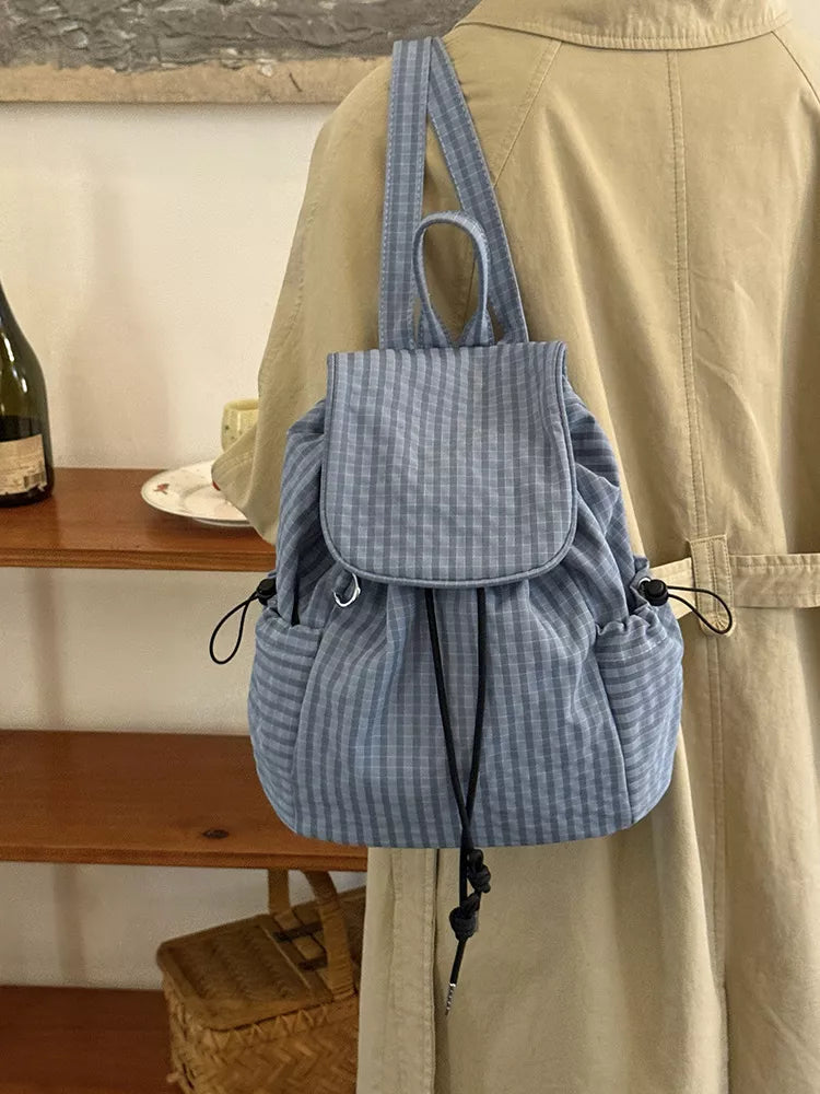 Plaid Drawstring Closure Backpack Bag nicholesgifts