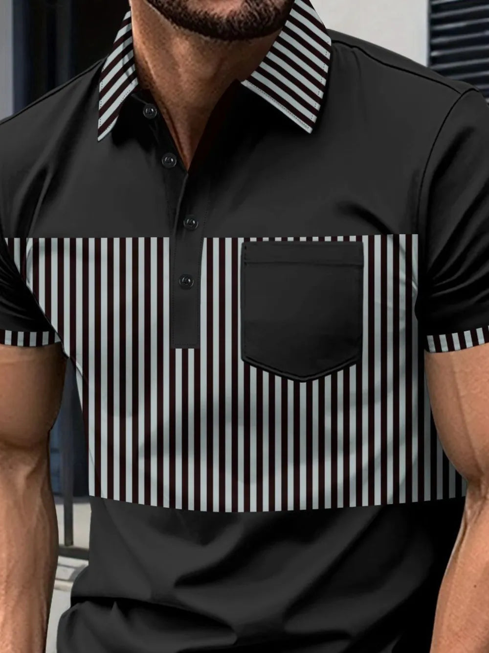 Men's Full Size Collared Contrast Striped Polo Plus Size NicholesGifts
