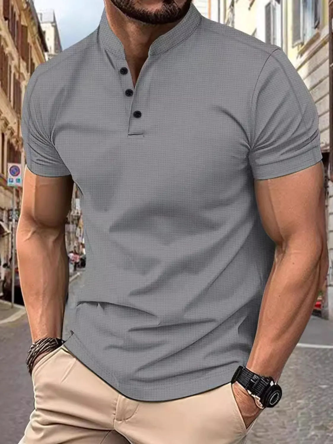 Men's Full Size Button Detail Short Sleeve Polo Plus Size NicholesGifts