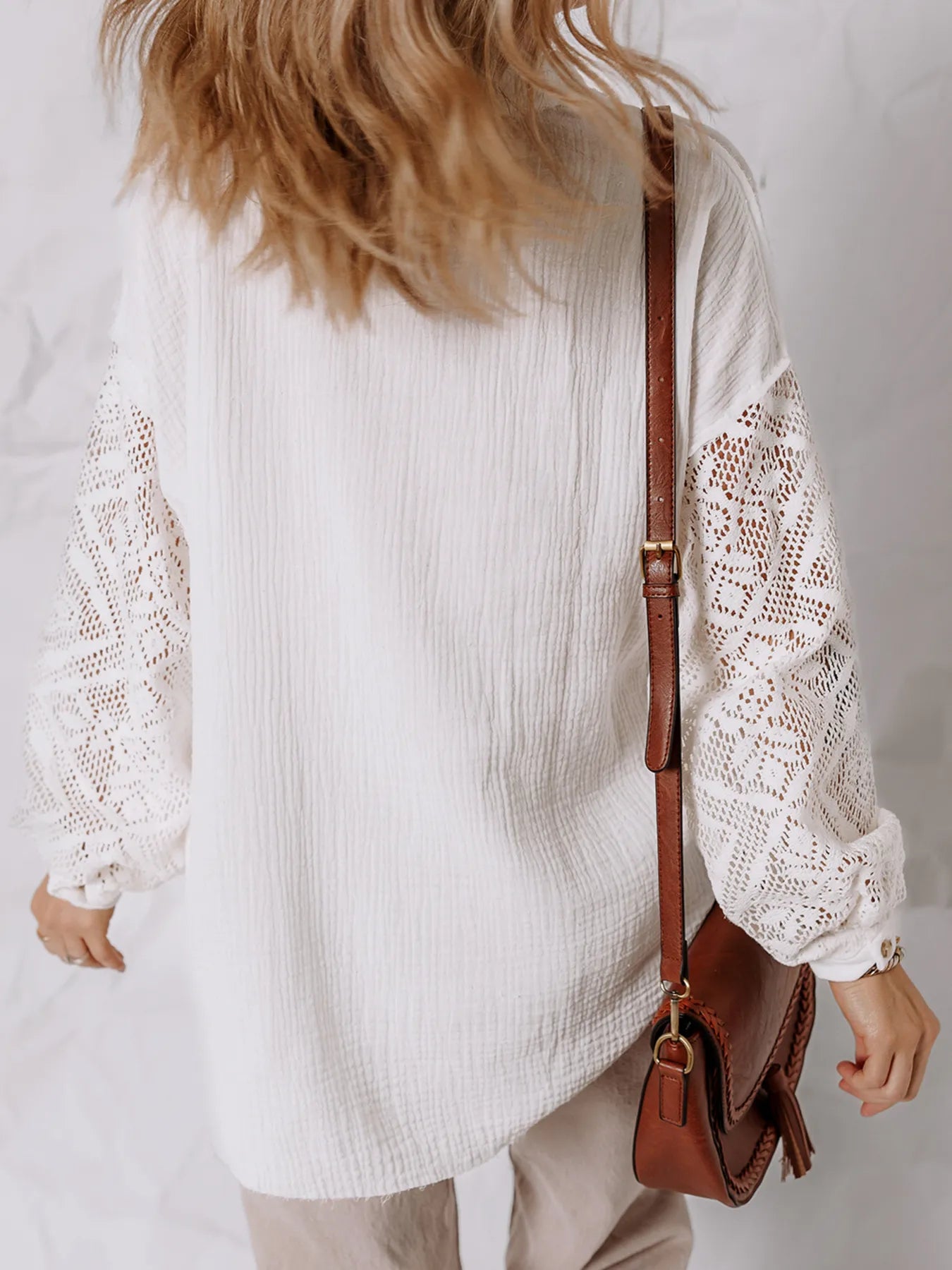 Lace Sleeve Button Down Shirt NicholesGifts