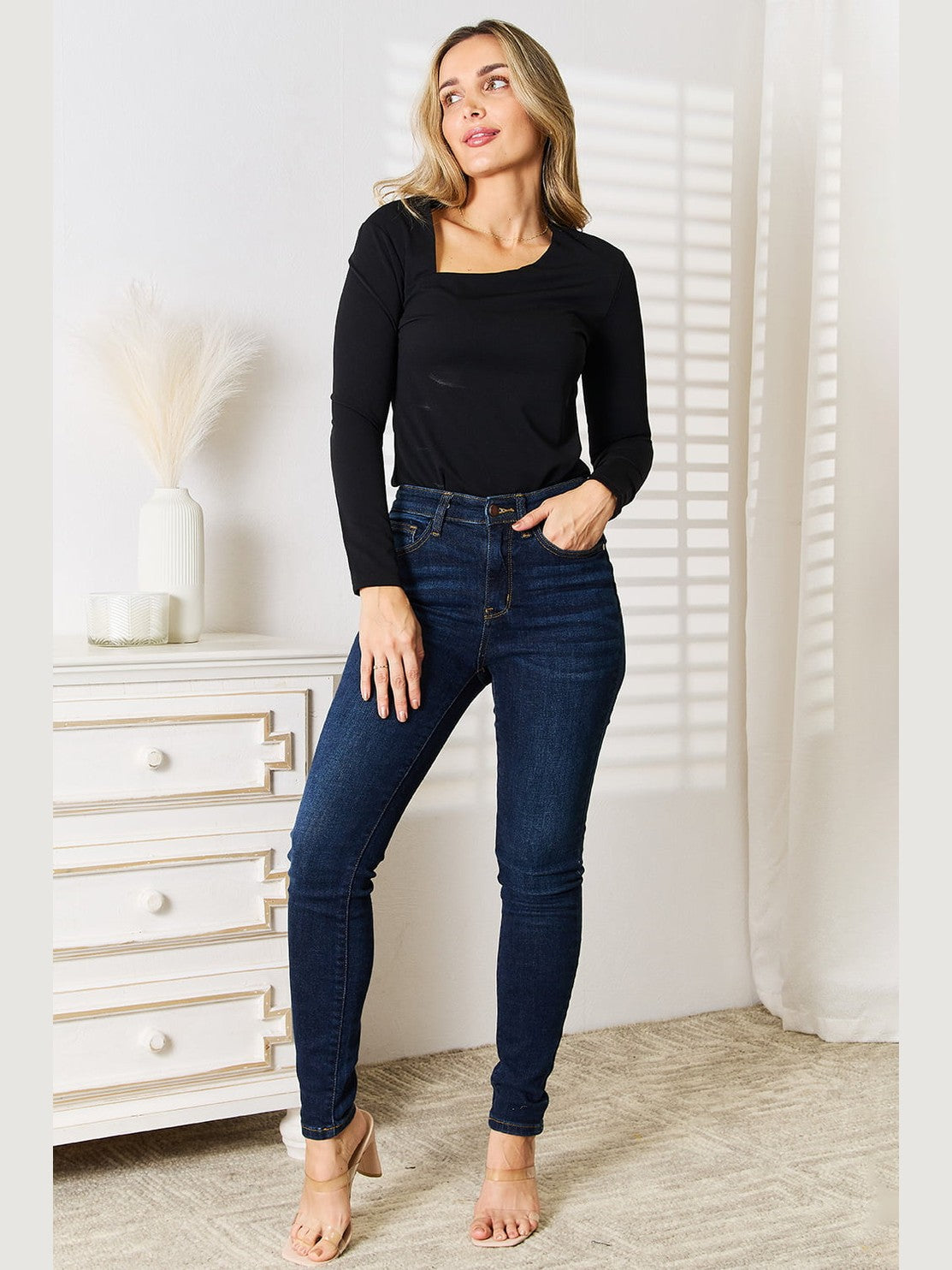 Basic Bae Asymmetrical Neck Long Sleeve Top nicholesgifts