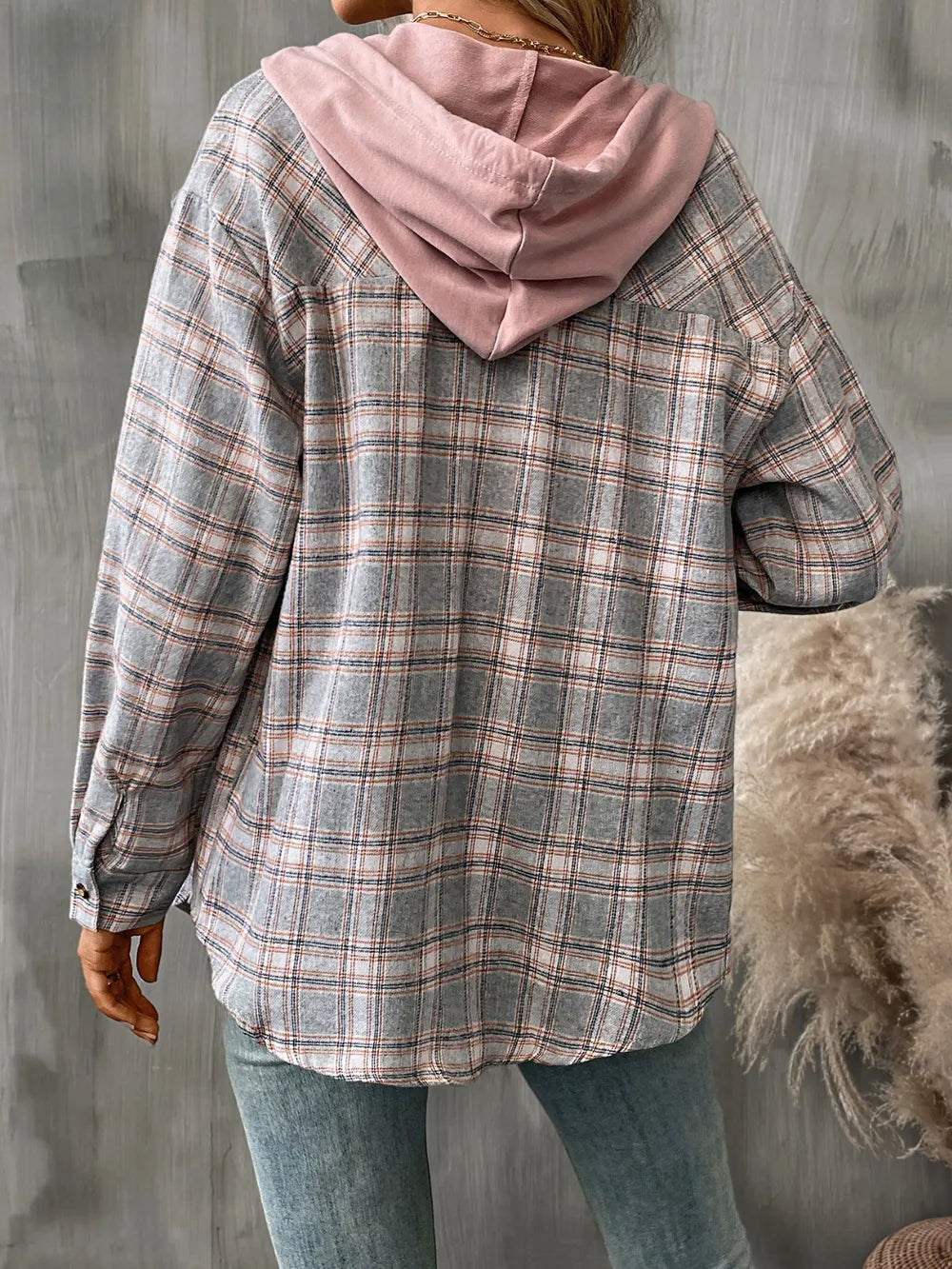 Plaid Long Sleeve Hooded Jacket nicholesgifts