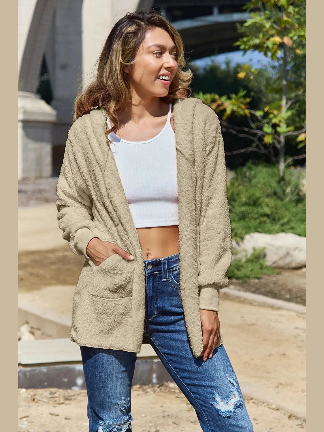 Full Size Teddy Hooded Jacket with Pockets nicholesgifts