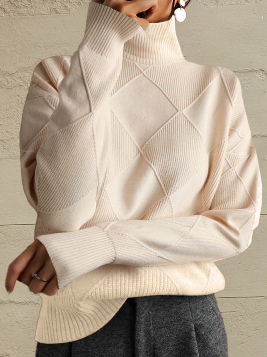 Geometric Turtleneck Long Sleeve Sweater nicholesgifts