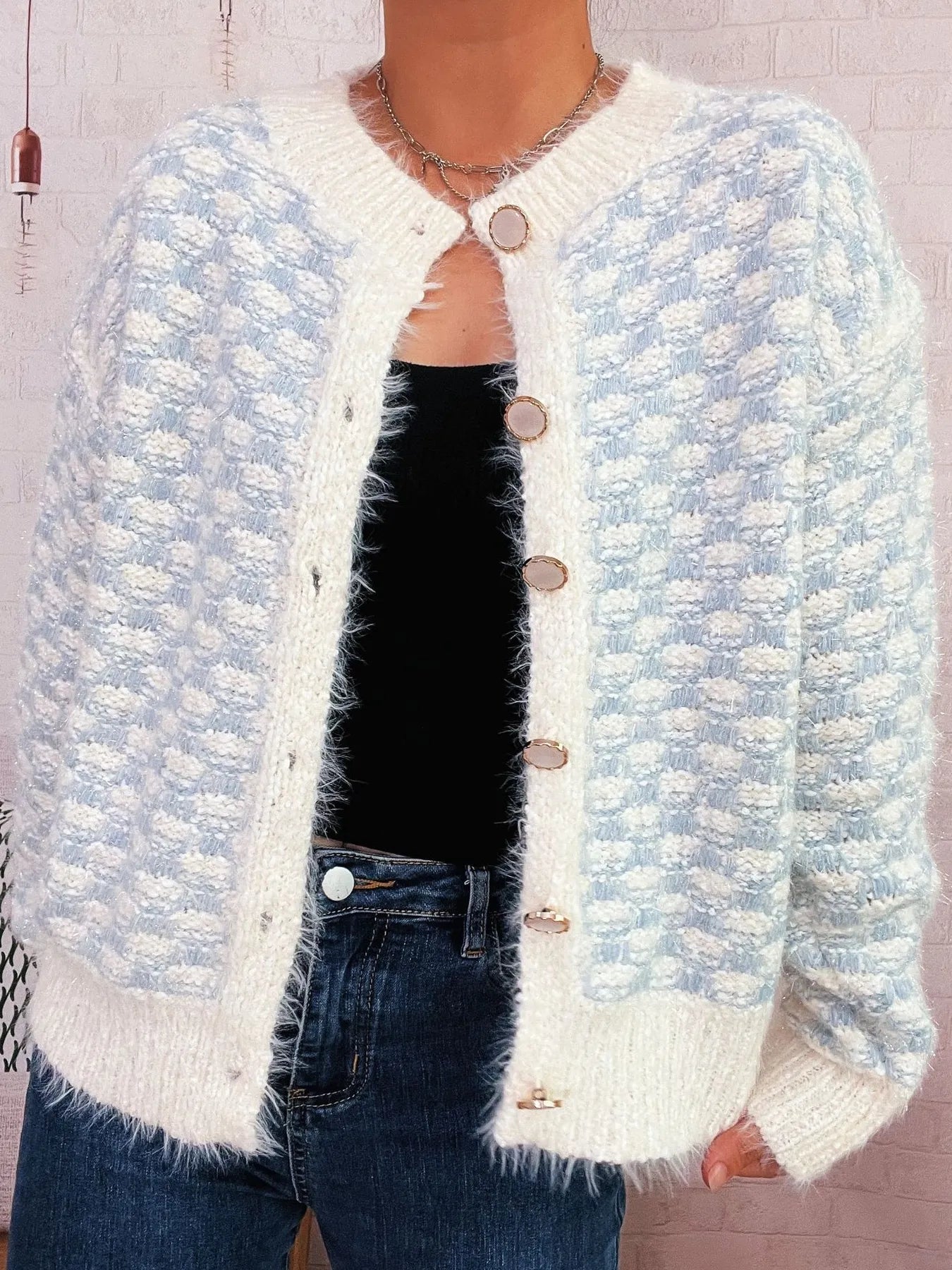 Fluffy Textured Button-Up Cardigan