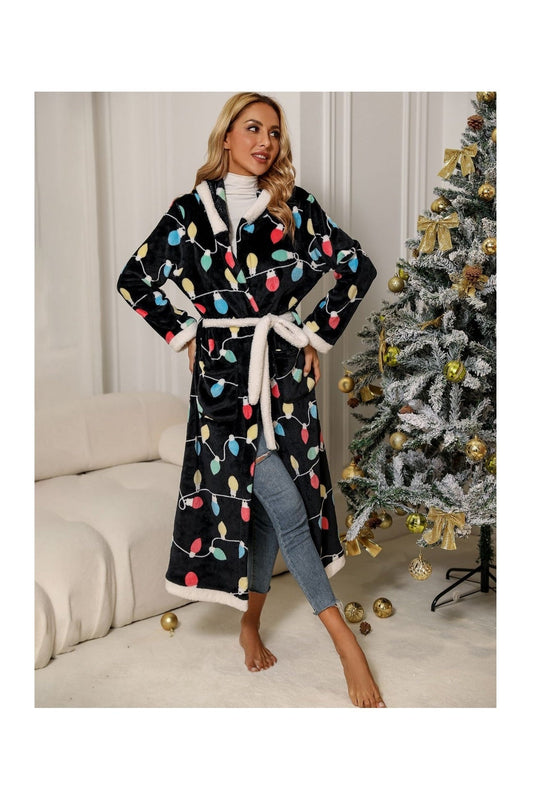 Tie Waist Hooded Robe