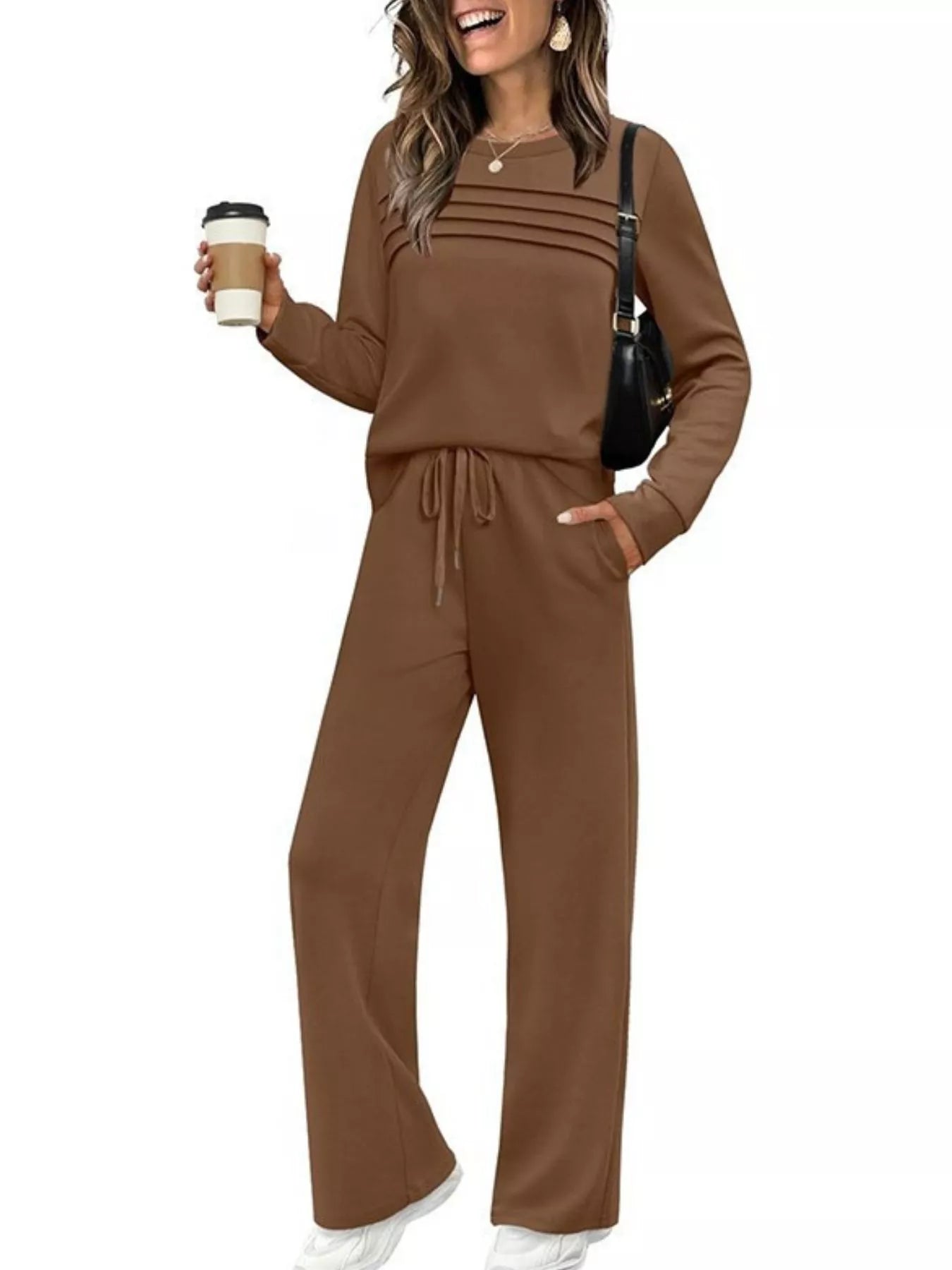 Full Size Long Sleeve Round Neck Top and Pants Set Plus Size nicholesgifts