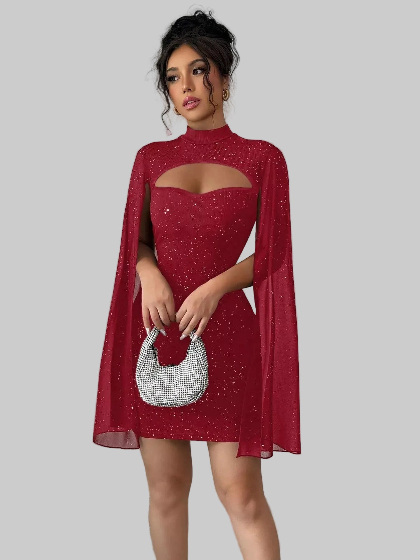 Cutout Bodycon Mini Dress with Cape Sleeves nicholesgifts