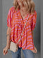 Zebra Stripe Print Ruched Cuff Half Sleeve V Neck Blouse nicholesgifts