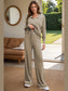 Contrast Trim Johnny Collar Top and Drawstring Pants Sweater Set nicholesgifts