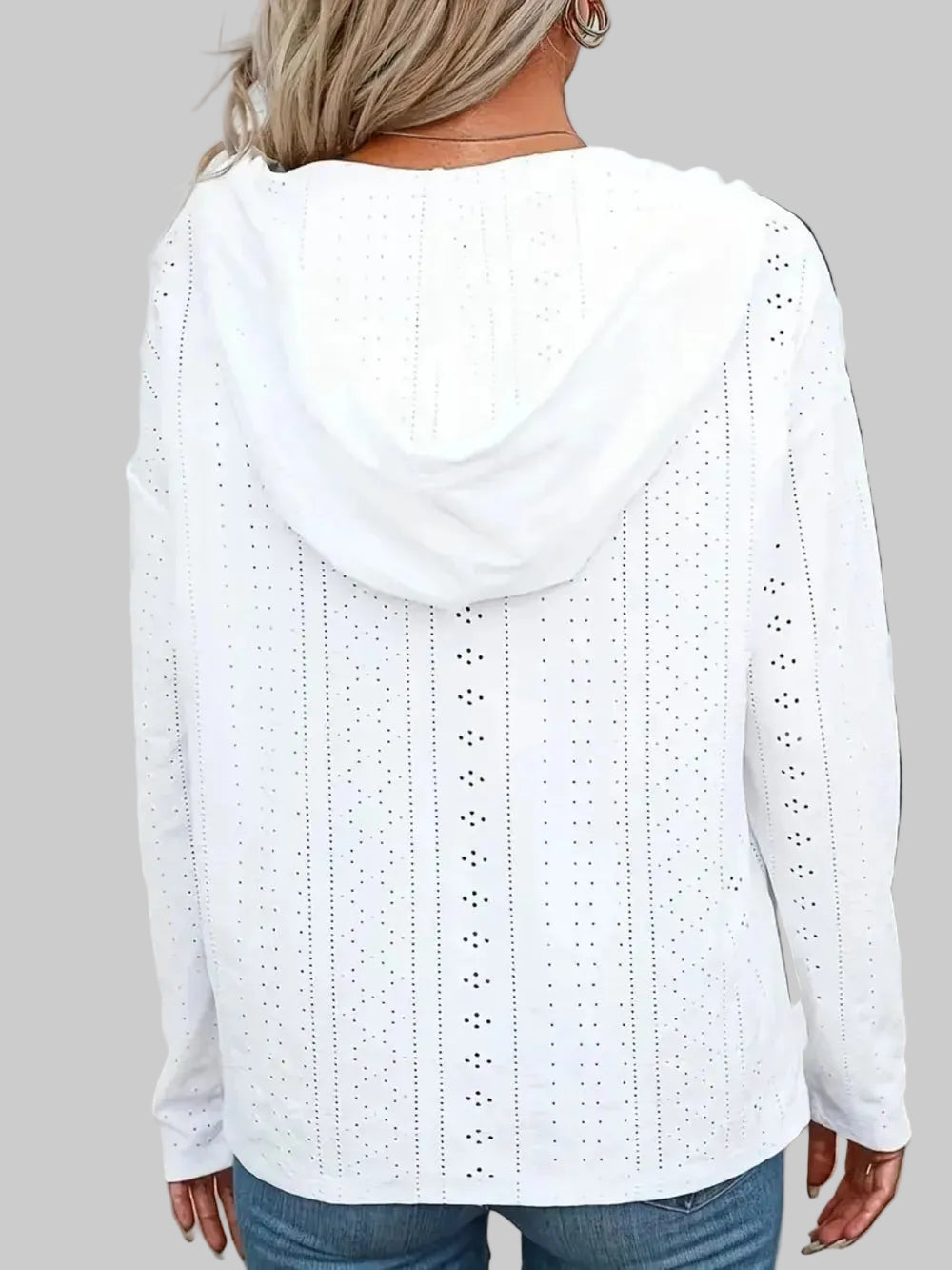Drawstring Eyelet Long Sleeve Hoodie Trendsi