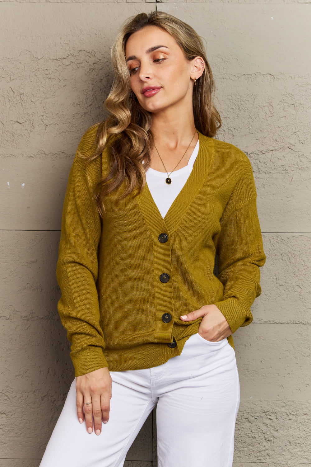 Zenana Kiss Me Tonight Full Size Button Down Cardigan in Chartreuse nicholesgifts