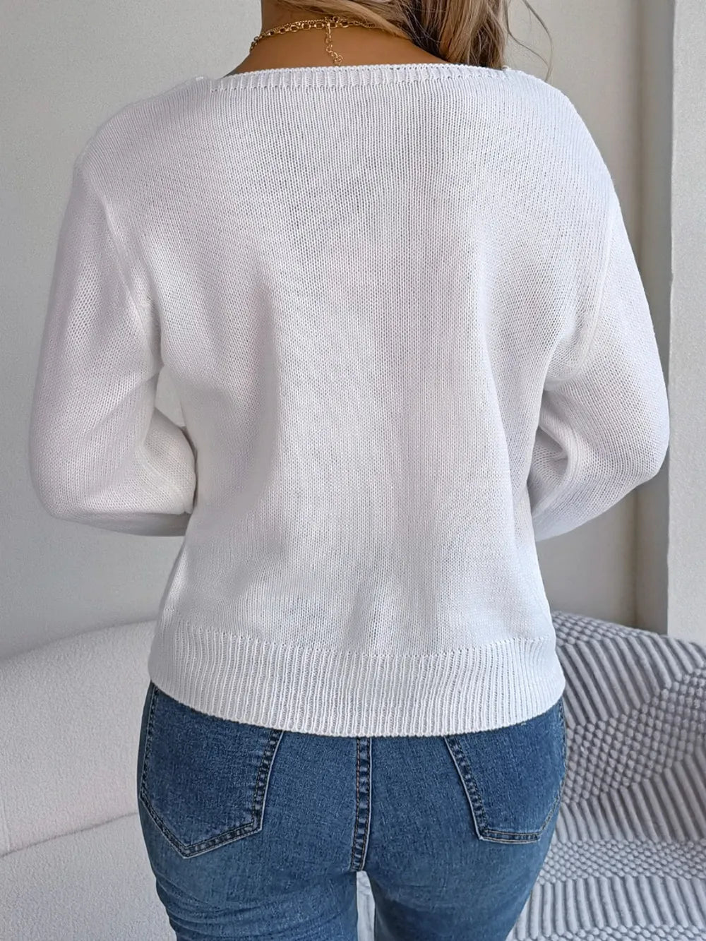 Cable-Knit Square Neck Long Sleeve Sweater Trendsi