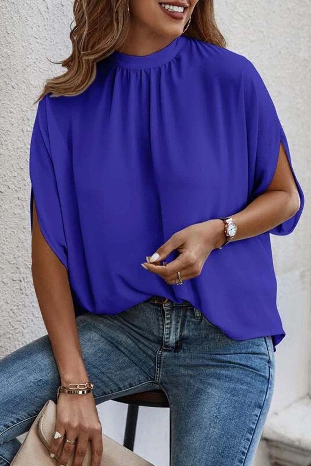 Tie Back Slit Half Sleeve Blouse nicholesgifts