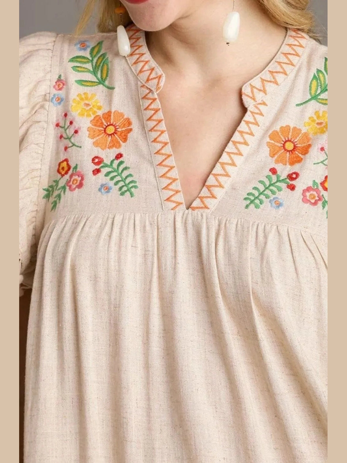 Floral Embroidery Pom Pom Ruffle Sleeves Mini Dress NicholesGifts