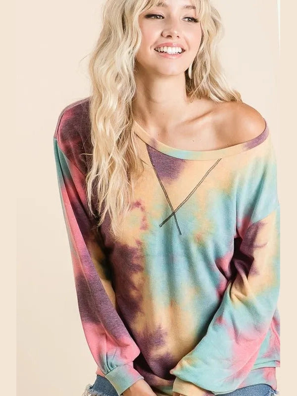 BiBi Tie Dye Print French Terry Sweatshirt NicholesGifts