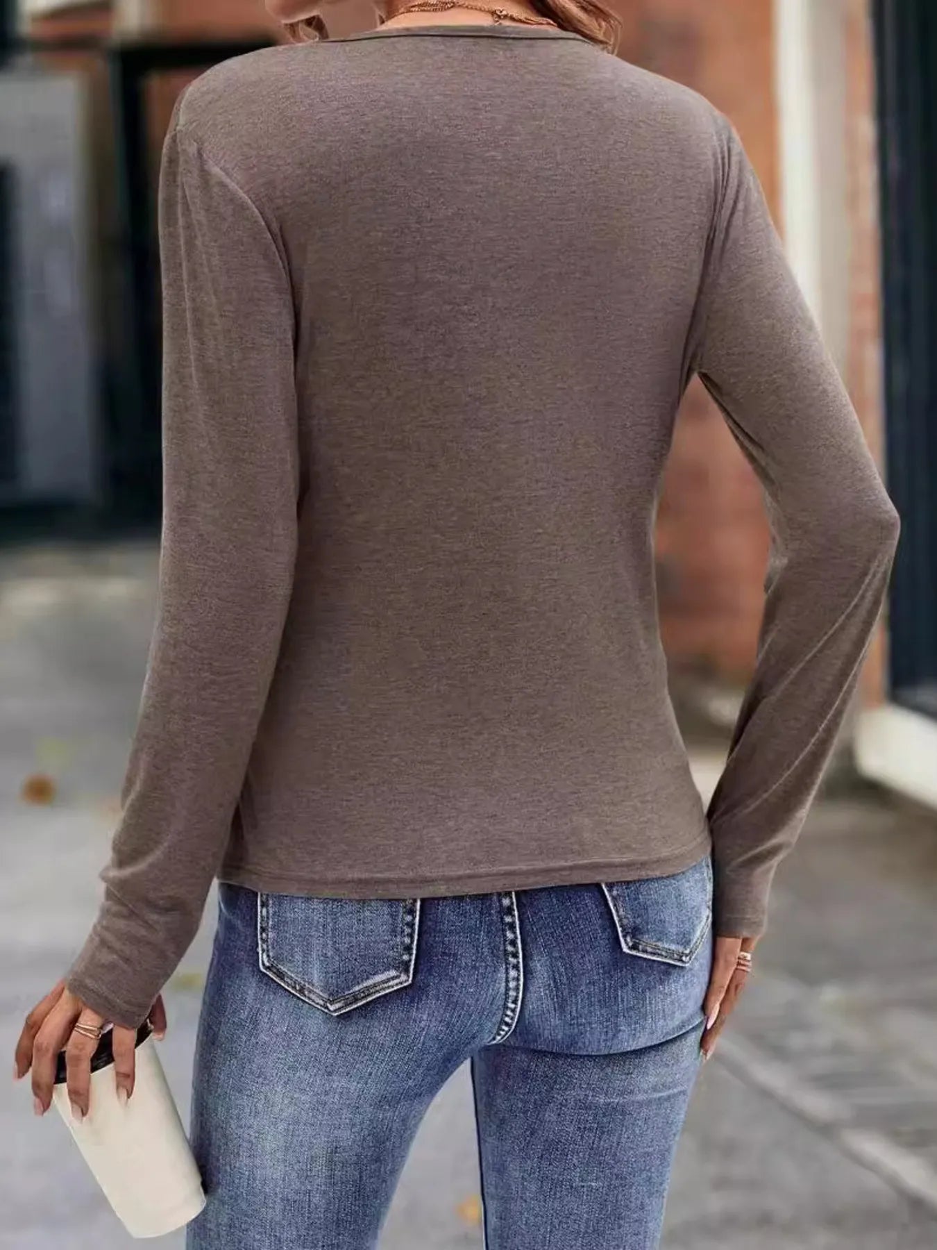 Ruched Surplice Long Sleeve T-Shirt Trendsi