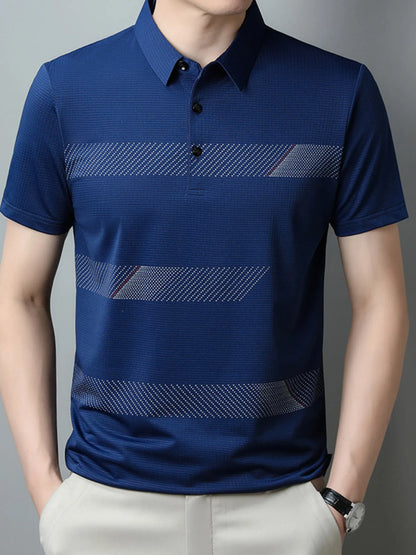 Men's Plus Size Striped Short Sleeve Casual Polo Shirt nicholesgifts