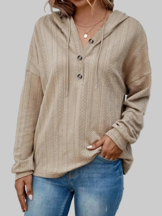 Drawstring Dropped Shoulder Long Sleeve Hoodie Trendsi