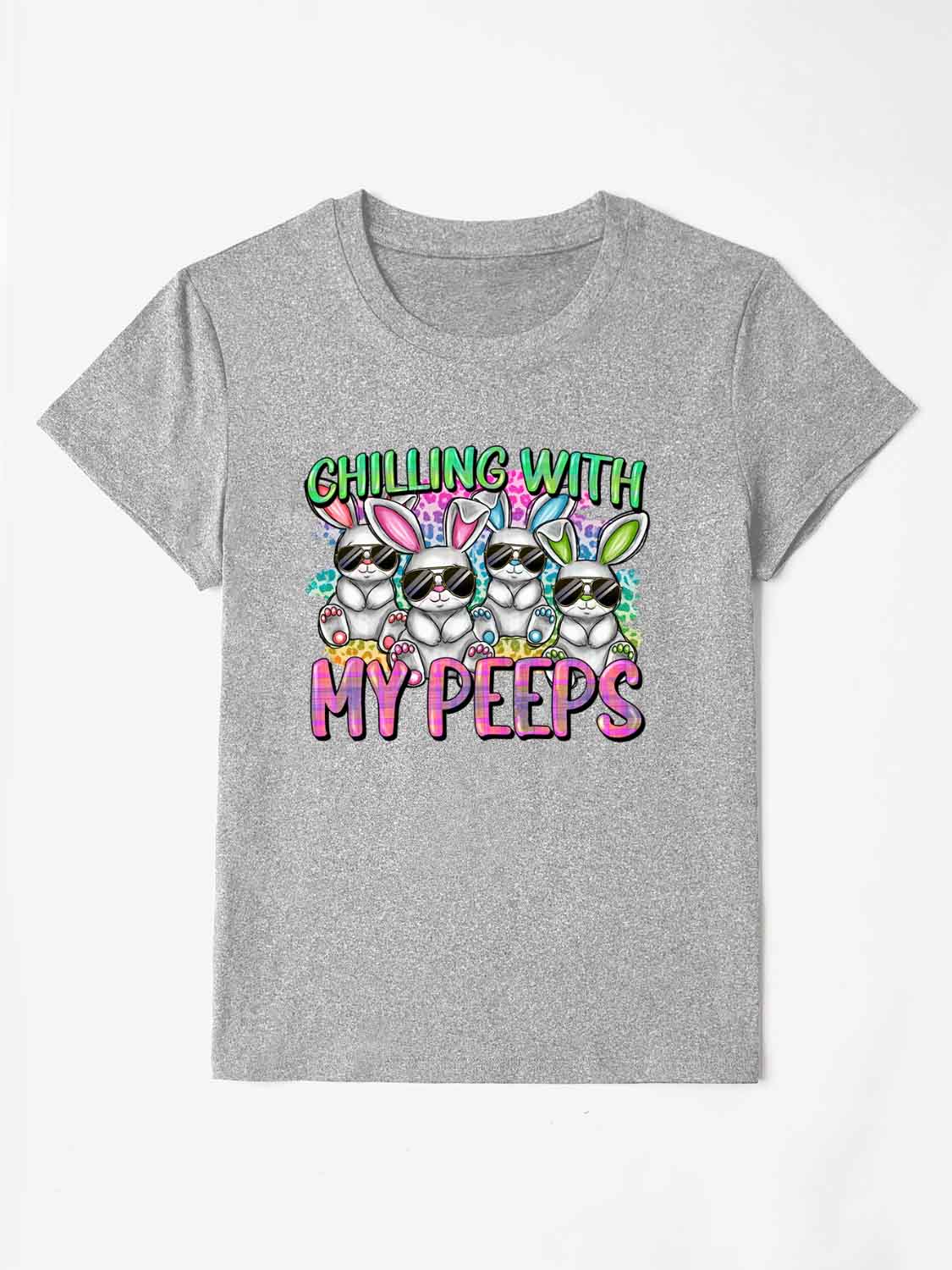 Women Chilling With My Peeps Round Neck Short Sleeve T-Shirt