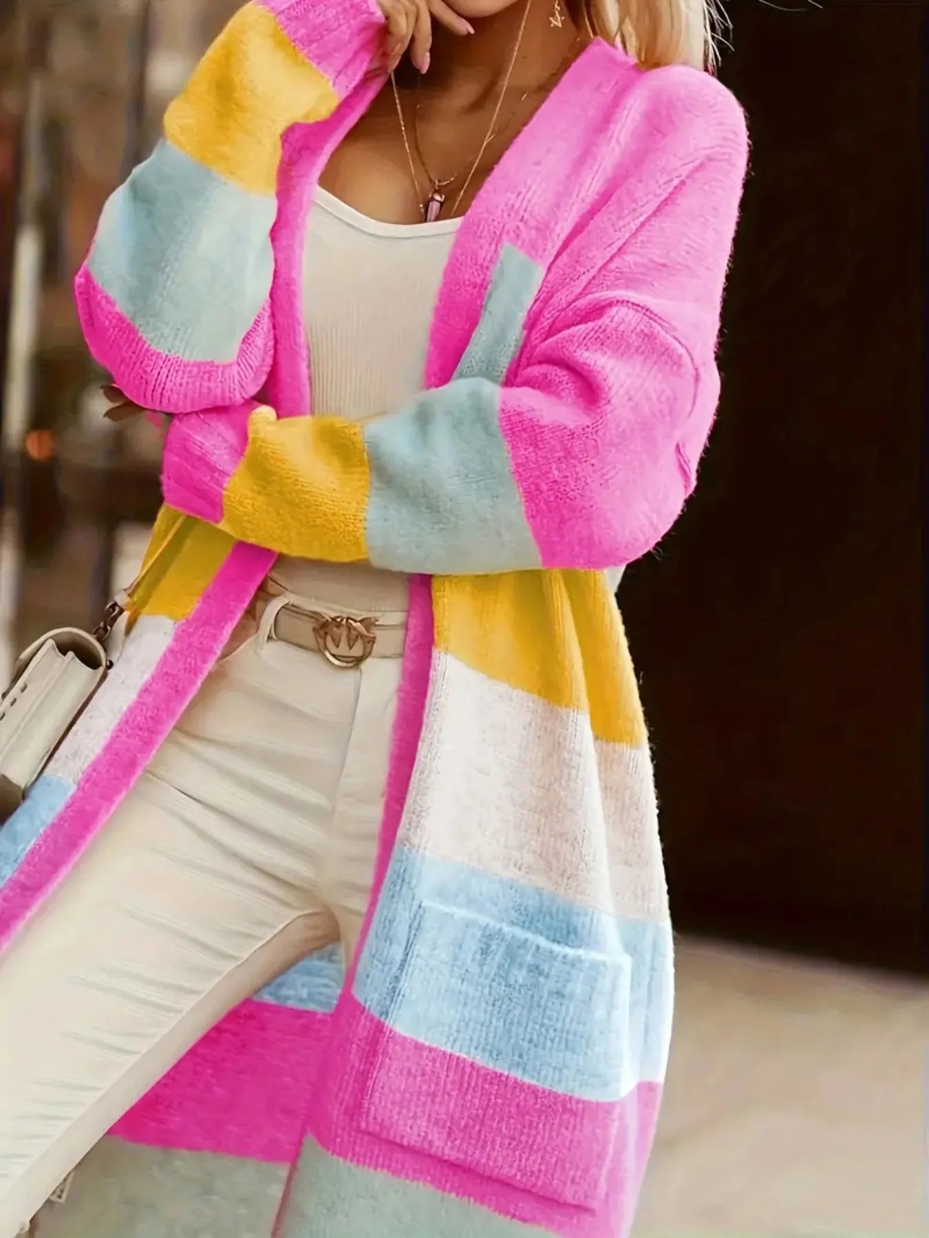 Color Block Open Front Cardigan