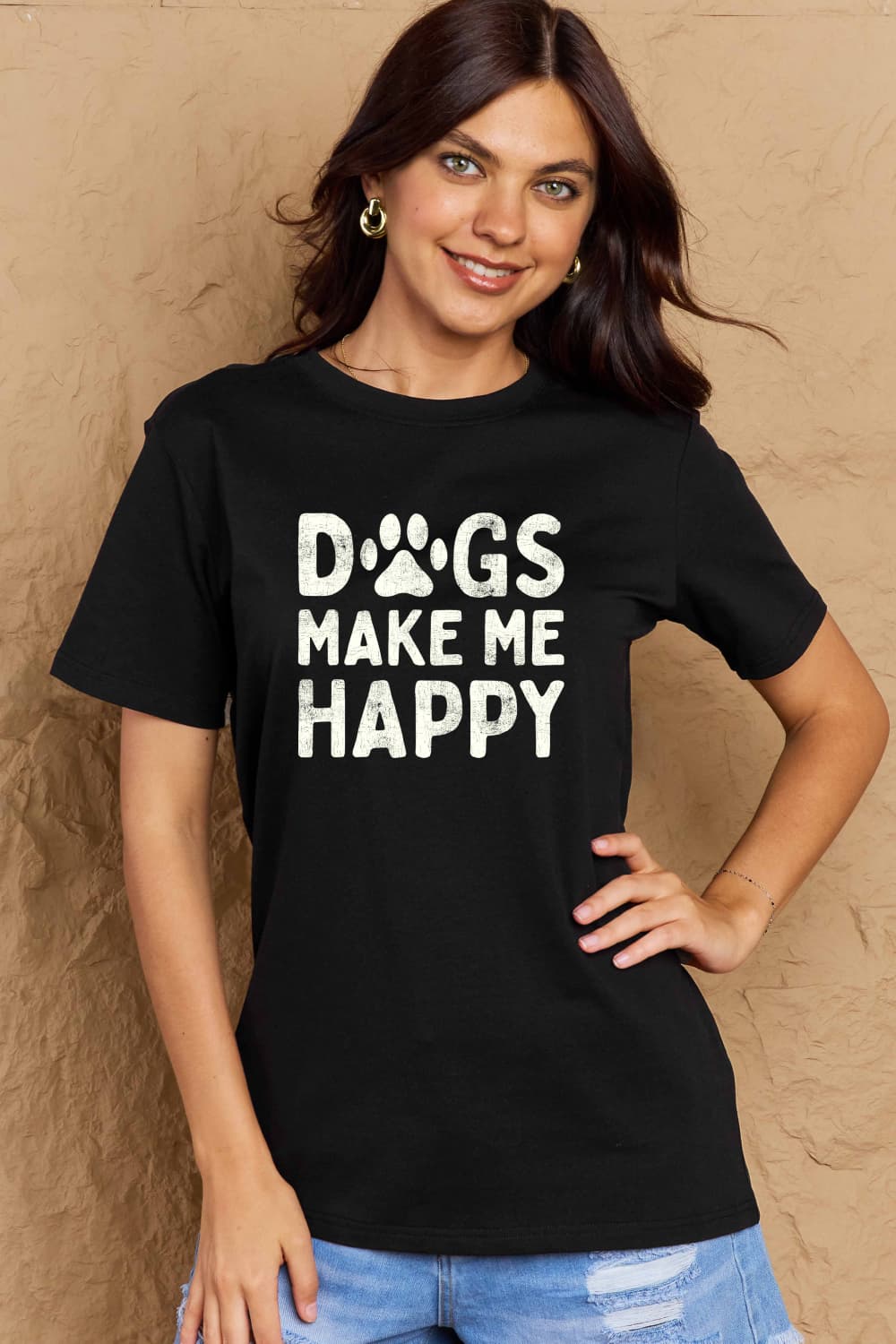 Simply Love Full Size DOGS MAKE ME HAPPY Graphic Cotton T-Shirt nicholesgifts