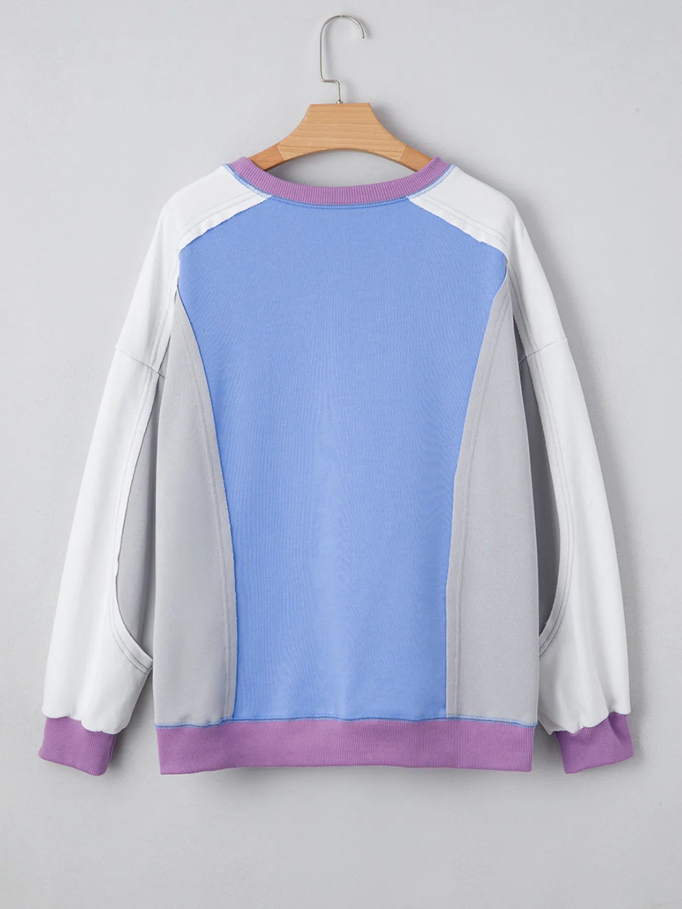Exposed Seam Colorblock Patchwork Ribbed Trim Sweatshirt