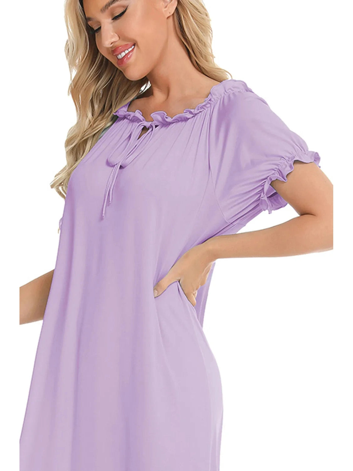 Lace Detail Short Sleeve Lounge Dress nicholesgifts