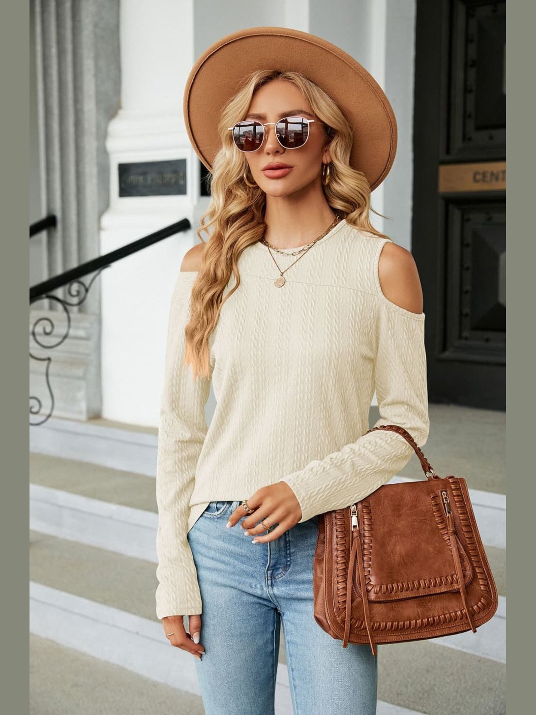 Dropped Shoulder Long Sleeve Blouse nicholesgifts